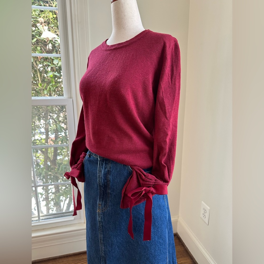 MAX STUDIO Red Sweater with Bow Tie Sleeves Sz S - Picture 5 of 9